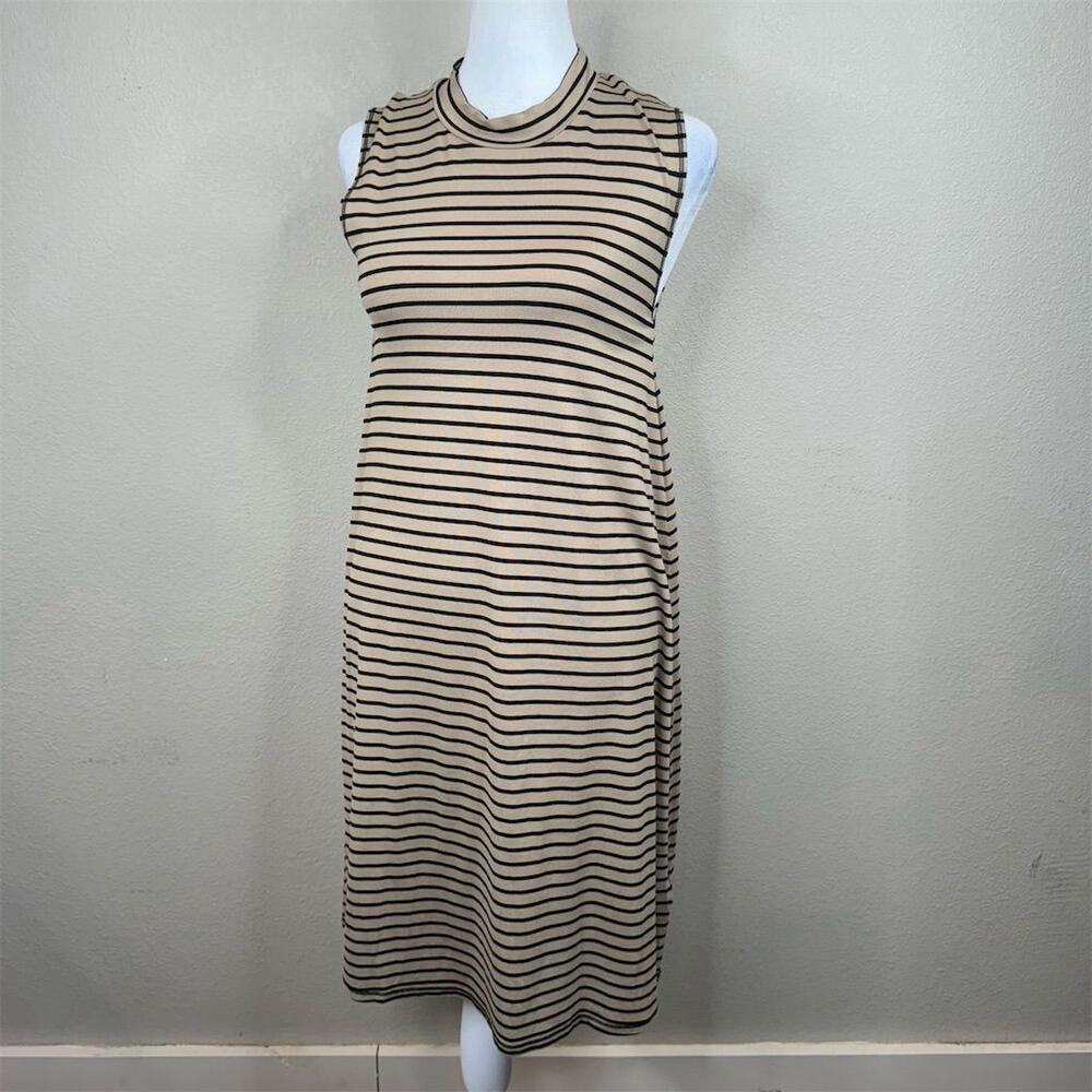 Another Love Women's Beige Striped Sleeveless Midi Dress Size M